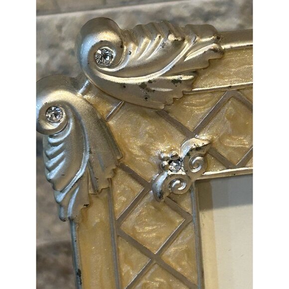 Picture Frame Swarovski Crystals Swirled Gold Enamel Picture Frame - Picture 4 of 7